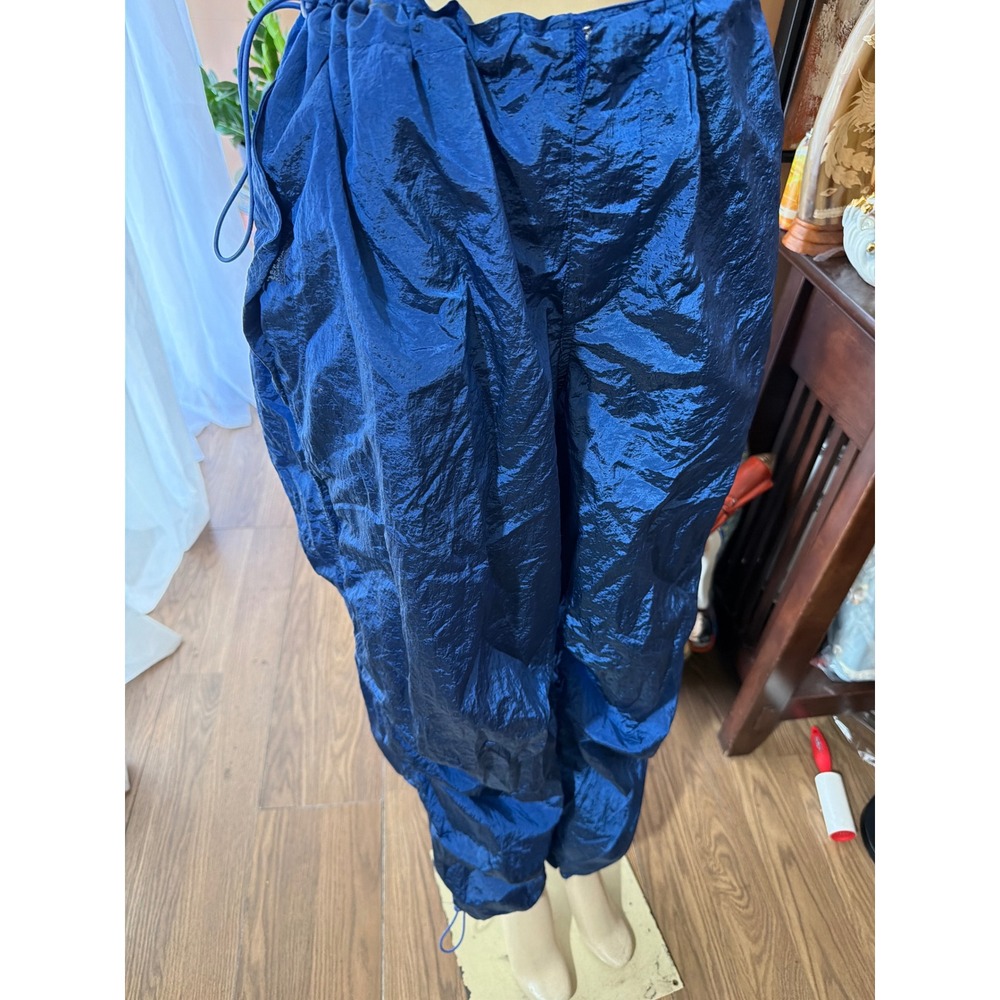 Iets Frans Royal Blue Crinkle Nylon Parachute Pants Baggy Joggers XL